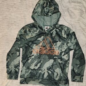 Adidas Green Camouflage Hoodie with Orange Accents